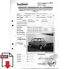 1968 BMW 1600 TI FIA homologation form PDF download